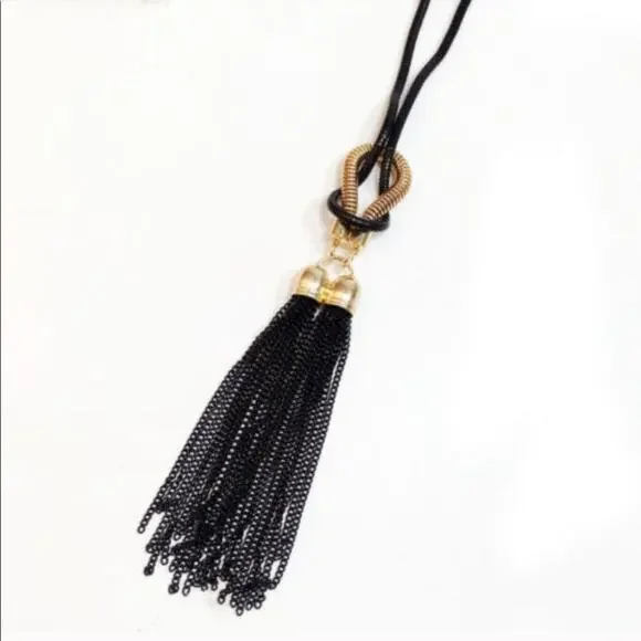 ASOS Black & Gold Tassel Pendant Necklace - Picture 3 of 6
